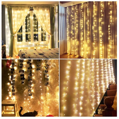 Cortina de LED 300 Leds (3x3m) • Casamento • Natal • Festas (Branco Quente)