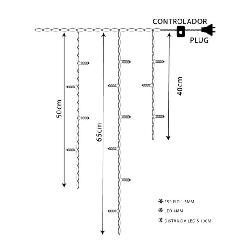 Cascata Natalina LED (100/200/400 LEDs • 8 Funções ou Fixo • Fio Branco)