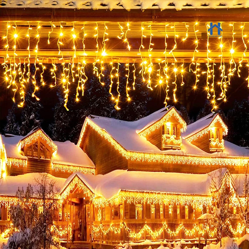 Cascata Natalina LED (100/200/400 LEDs • 8 Funções ou Fixo • Fio Branco)