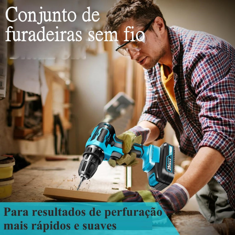 Parafusadeira/Furadeira de Impacto com Maleta e 2 Baterias - Kit Completo 28 Peças