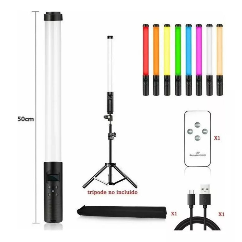 Bastão de LED Fotografia RGB Light Stick Portátil com Controle e Tripé de 2 Metros