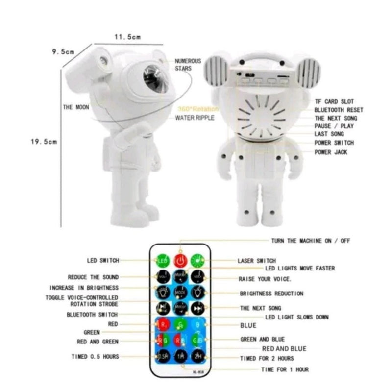 Projetor Astronauta de Luz Noturna Galáxia Estrelada com Controle
