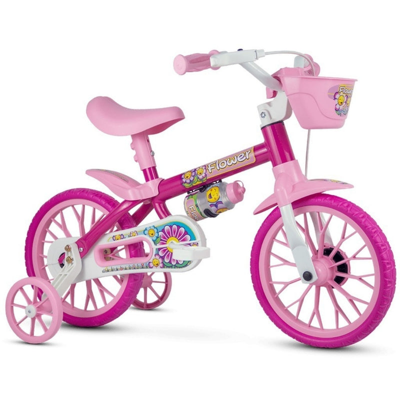 Bicicleta Infantil Aro 12 Nathor FLOWER com Cestinha e Rodinhas