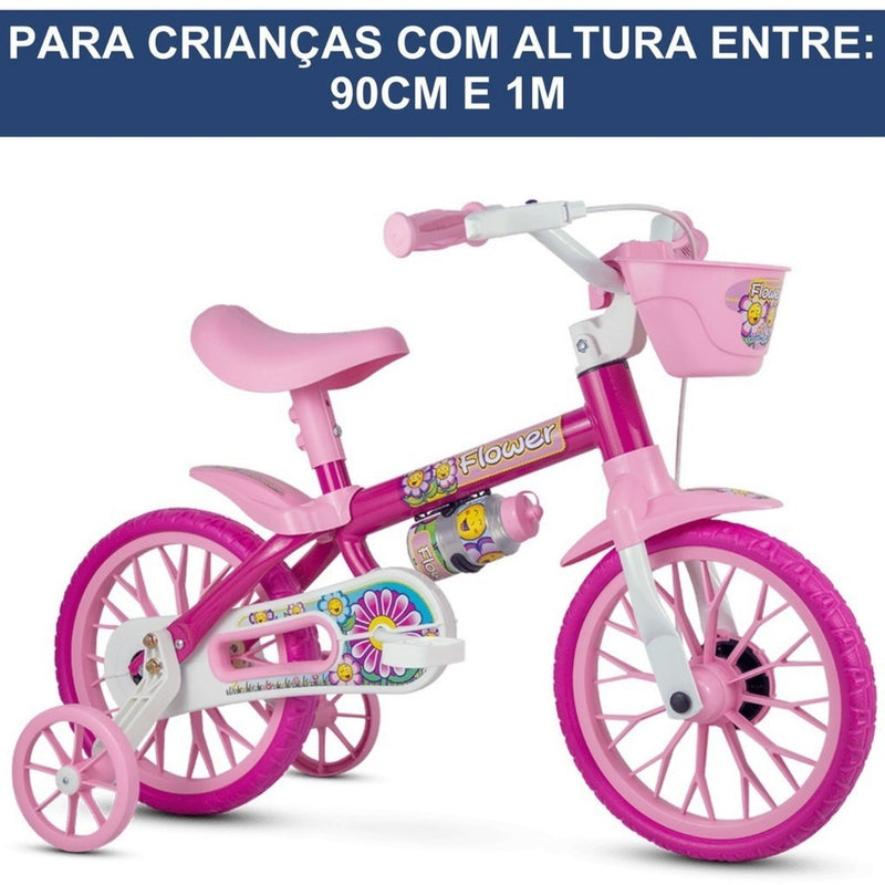 Bicicleta Infantil Aro 12 Nathor FLOWER com Cestinha e Rodinhas
