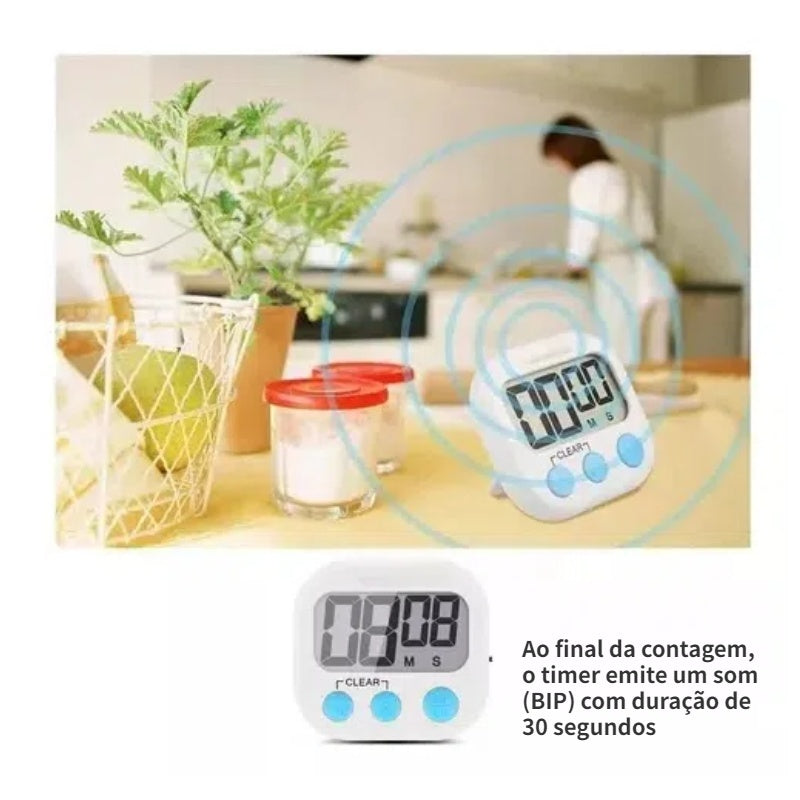 Kit 2 Timers Digitais de Cozinha com Alarme (Branco)