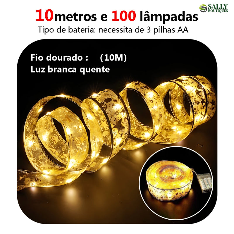 10M Laços de Fita de Natal com 100 Luzes LED Fada
