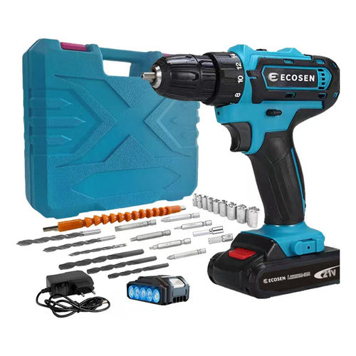 Parafusadeira/Furadeira de Impacto com Maleta e 2 Baterias - Kit Completo 28 Peças