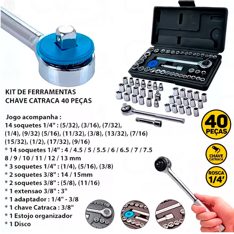 Kit Jogo de Ferramentas 246 Peças Semiprofissional com Maleta e Soquetes