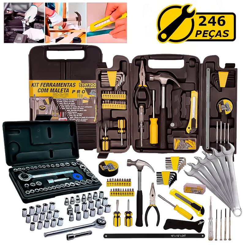 Kit Jogo de Ferramentas 246 Peças Semiprofissional com Maleta e Soquetes