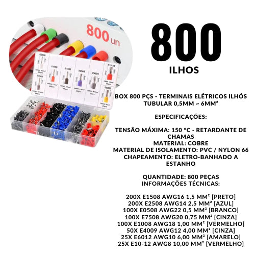 Kit Alicate Crimpador, Descascador e 1200 Terminais Ilhós Tubular