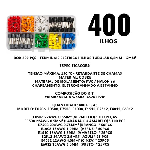 Kit Alicate Crimpador, Descascador e 1200 Terminais Ilhós Tubular