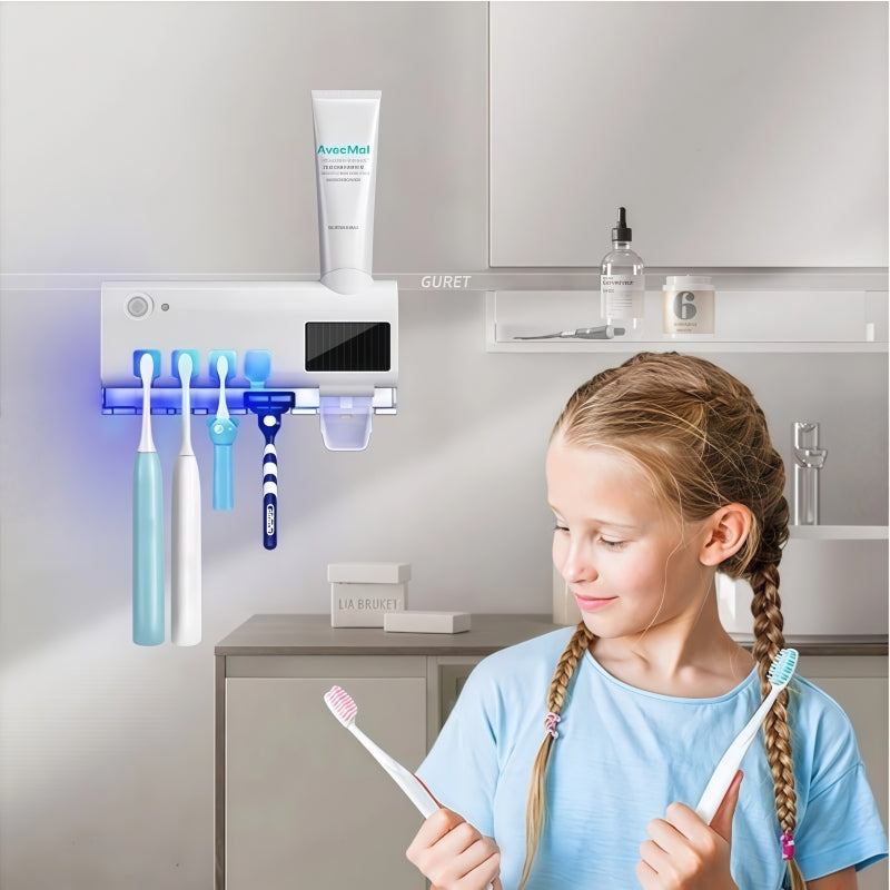 Porta Escova de Dentes com Esterilizador UV e Dispenser de Pasta
