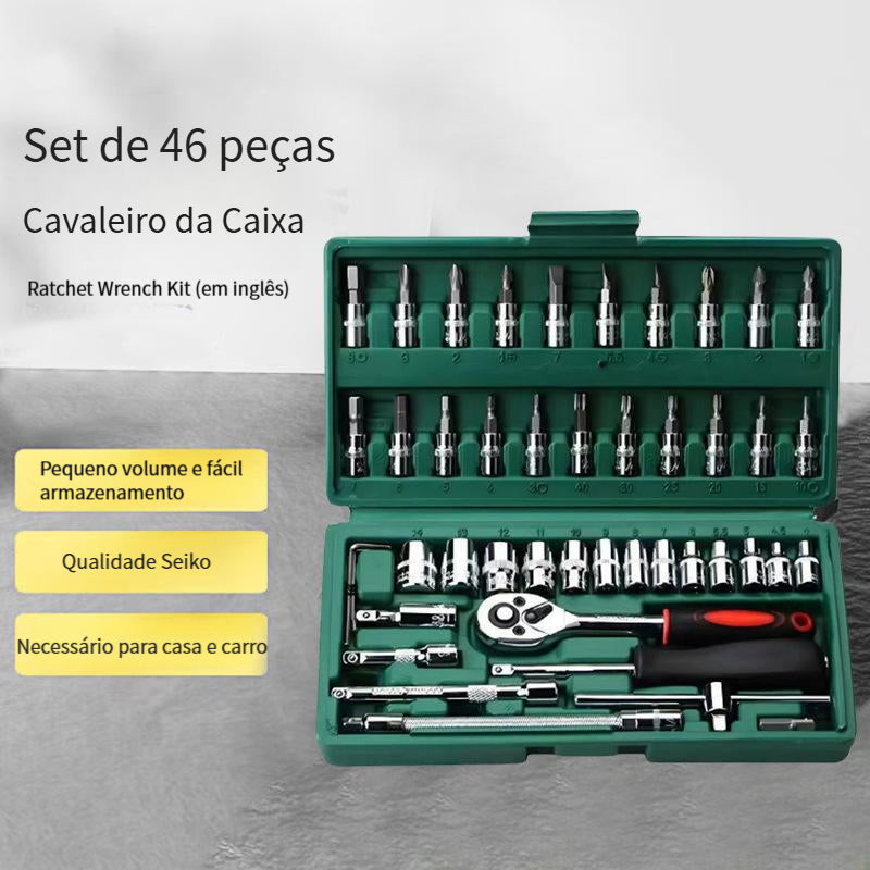 Jogo de Chave Catraca Reversível com 46 Peças e Maleta