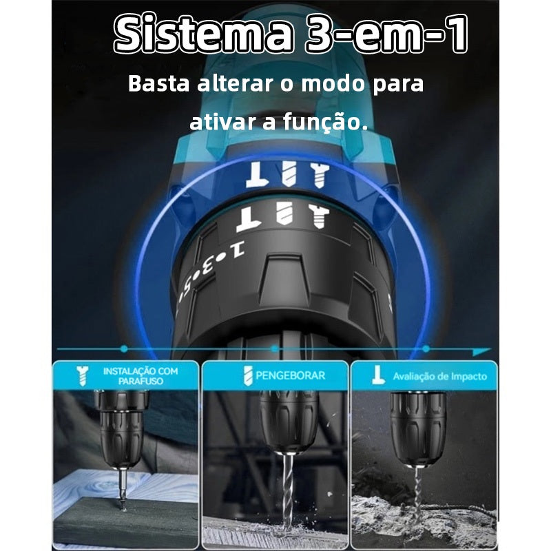 Parafusadeira/Furadeira de Impacto com Maleta e 2 Baterias - Kit Completo 28 Peças