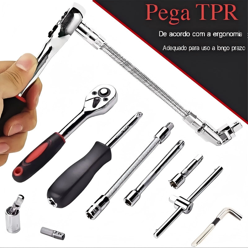 Jogo de Chave Catraca Reversível com 46 Peças e Maleta