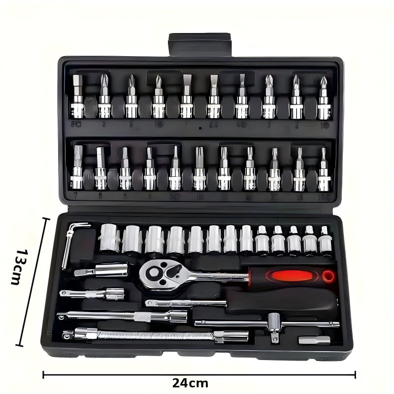 Jogo de Chave Catraca Reversível com 46 Peças e Maleta