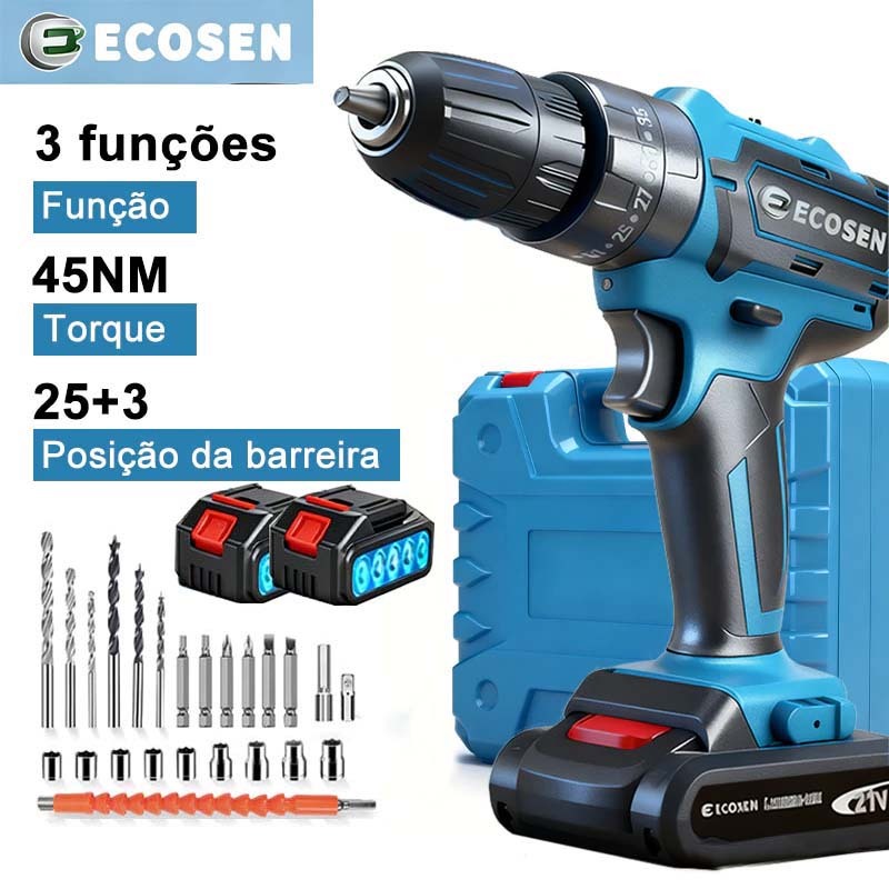 Parafusadeira/Furadeira de Impacto com Maleta e 2 Baterias - Kit Completo 28 Peças