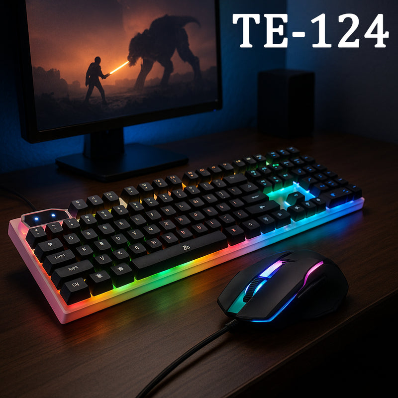 Kit Gamer Teclado Semi Mecânico + Mouse 2400 DPI RGB