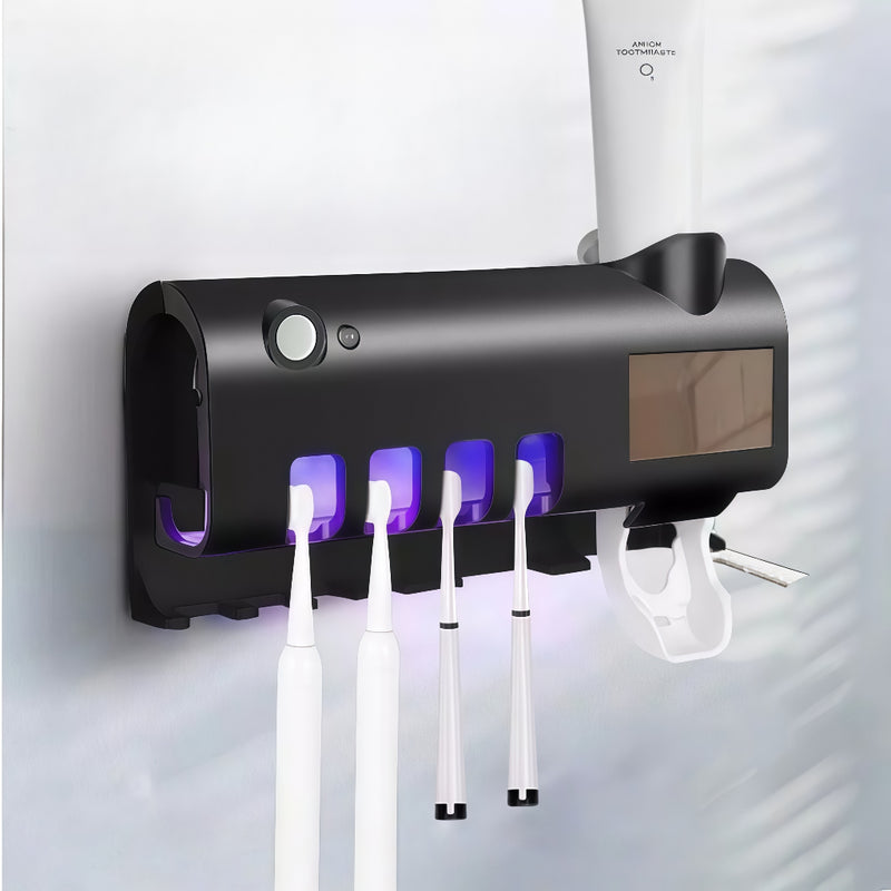 Porta Escova de Dentes com Esterilizador UV e Dispenser de Pasta
