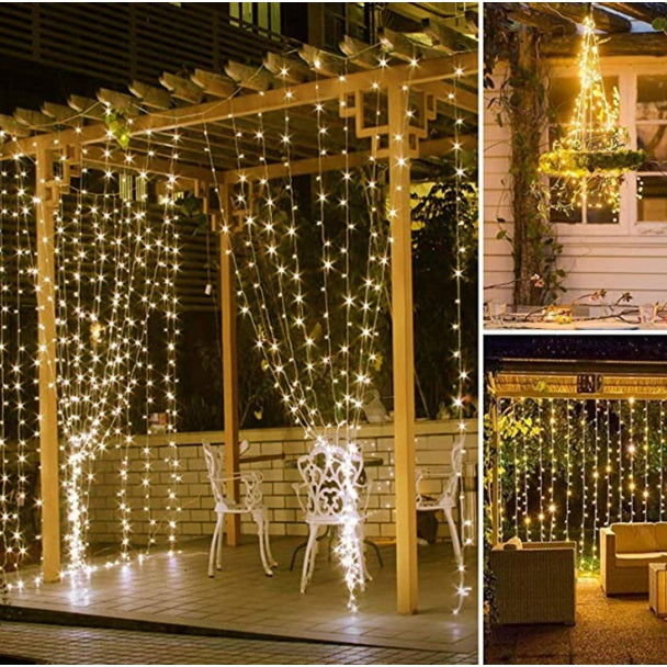 Cortina de LED 300 Leds (3x3m) • Casamento • Natal • Festas (Branco Quente)
