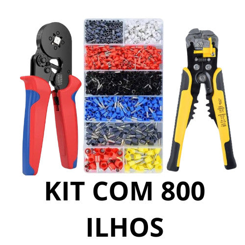 Kit Alicate Crimpador, Descascador e 1200 Terminais Ilhós Tubular