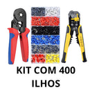 Kit Alicate Crimpador, Descascador e 1200 Terminais Ilhós Tubular