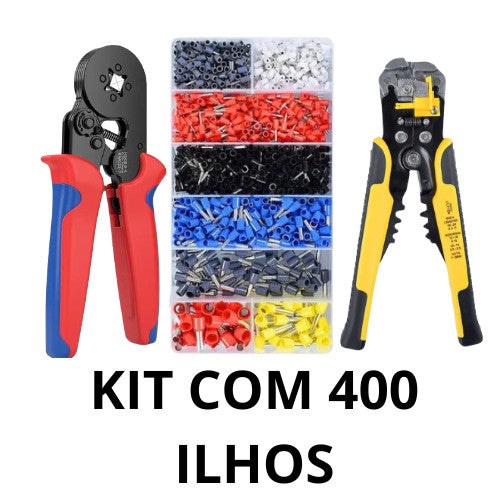 Kit Alicate Crimpador, Descascador e 1200 Terminais Ilhós Tubular