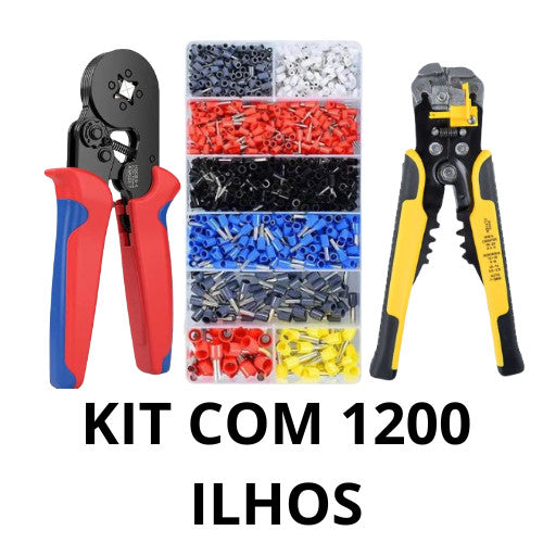 Kit Alicate Crimpador, Descascador e 1200 Terminais Ilhós Tubular