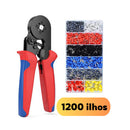Kit Alicate Crimpador, Descascador e 1200 Terminais Ilhós Tubular