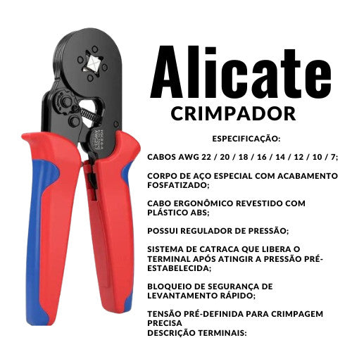 Kit Alicate Crimpador, Descascador e 1200 Terminais Ilhós Tubular