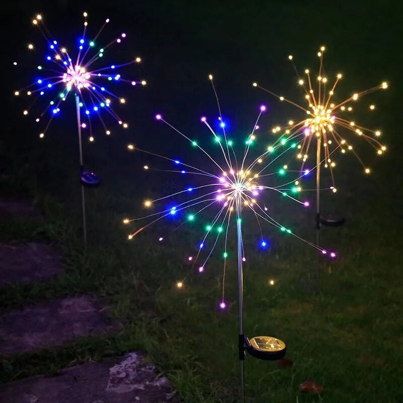 Solar LED Fogos de Artifício – Luz Fio de Cobre | Luzes Fadas para Natal, Jardim e Caminho