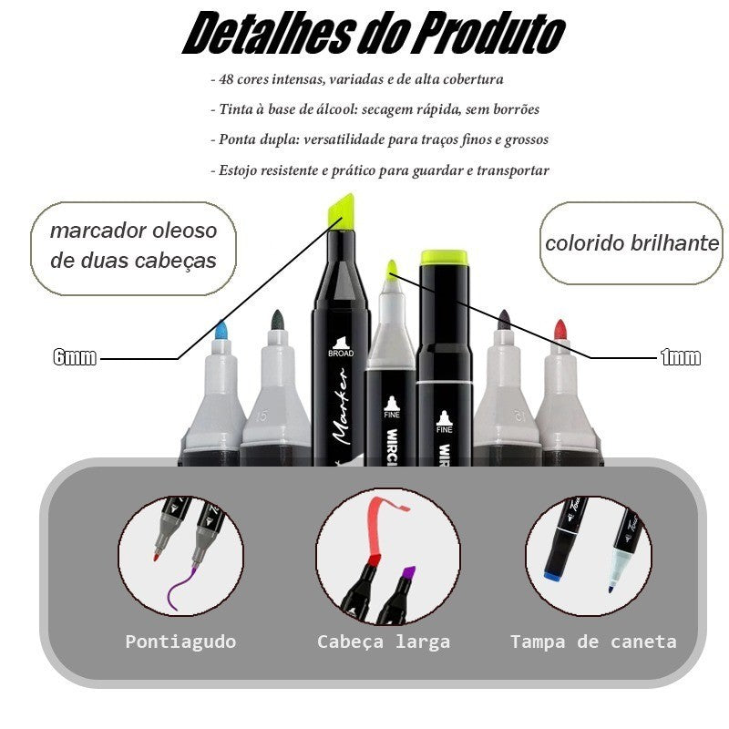 Conjunto de Canetas Hidrográficas Duplas (36 a 168 cores)