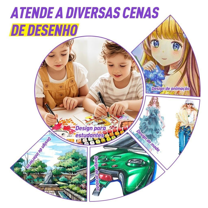 Conjunto de Canetas Hidrográficas Duplas (36 a 168 cores)