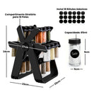 Porta Tempero Giratório 360º com 18 Potes de Vidro + Adesivos