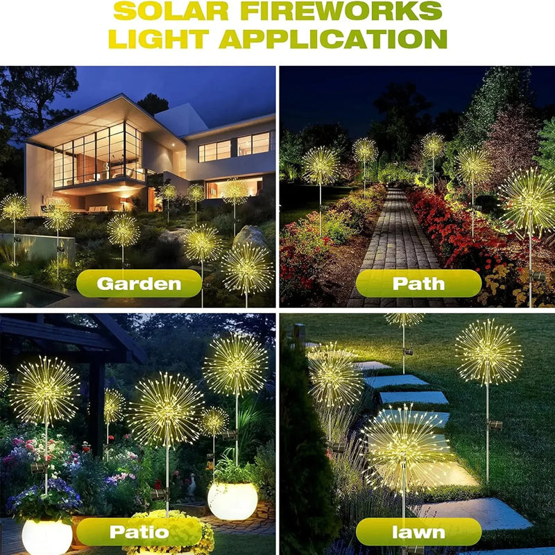 Solar LED Fogos de Artifício – Luz Fio de Cobre | Luzes Fadas para Natal, Jardim e Caminho