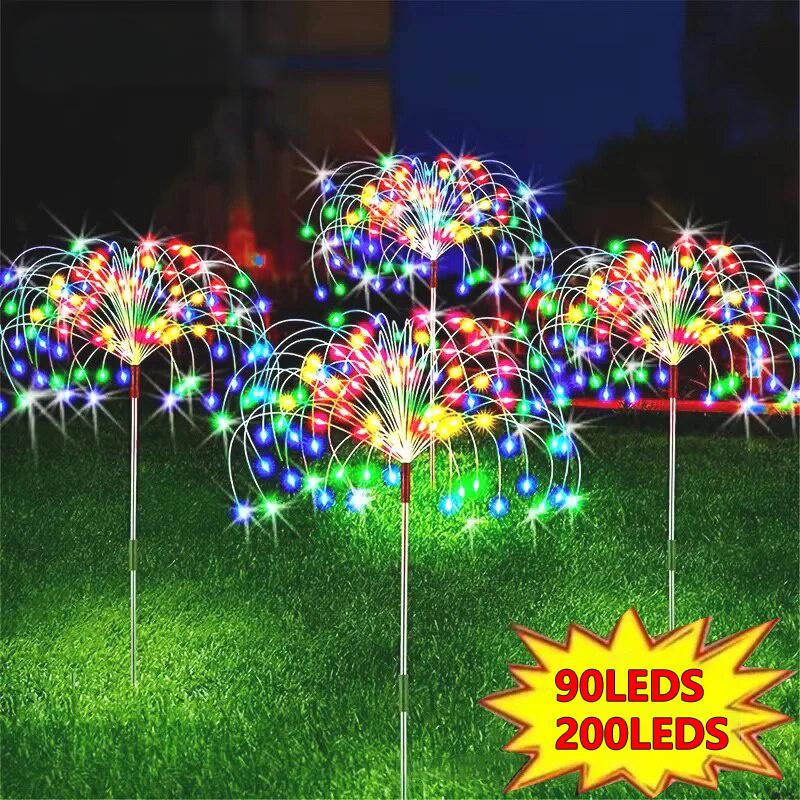 Solar LED Fogos de Artifício – Luz Fio de Cobre | Luzes Fadas para Natal, Jardim e Caminho