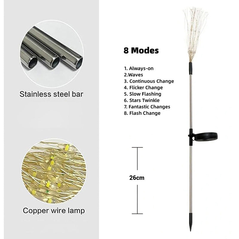 Solar LED Fogos de Artifício – Luz Fio de Cobre | Luzes Fadas para Natal, Jardim e Caminho