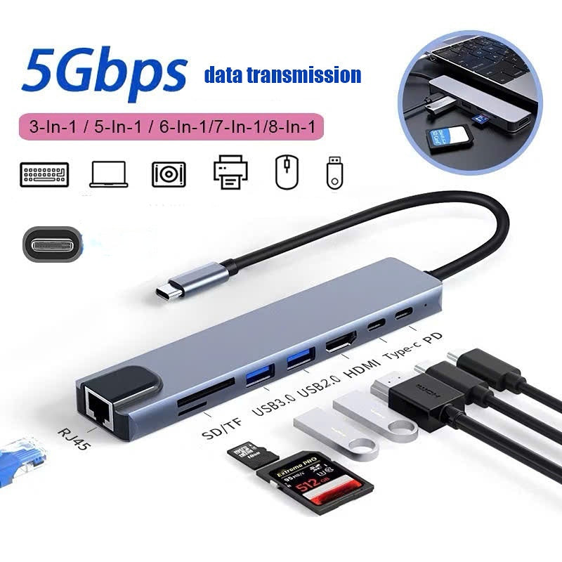 Hub Tipo-C 8 em 1 – Transforme Seu Notebook em Uma Estação de Trabalho Completa!
