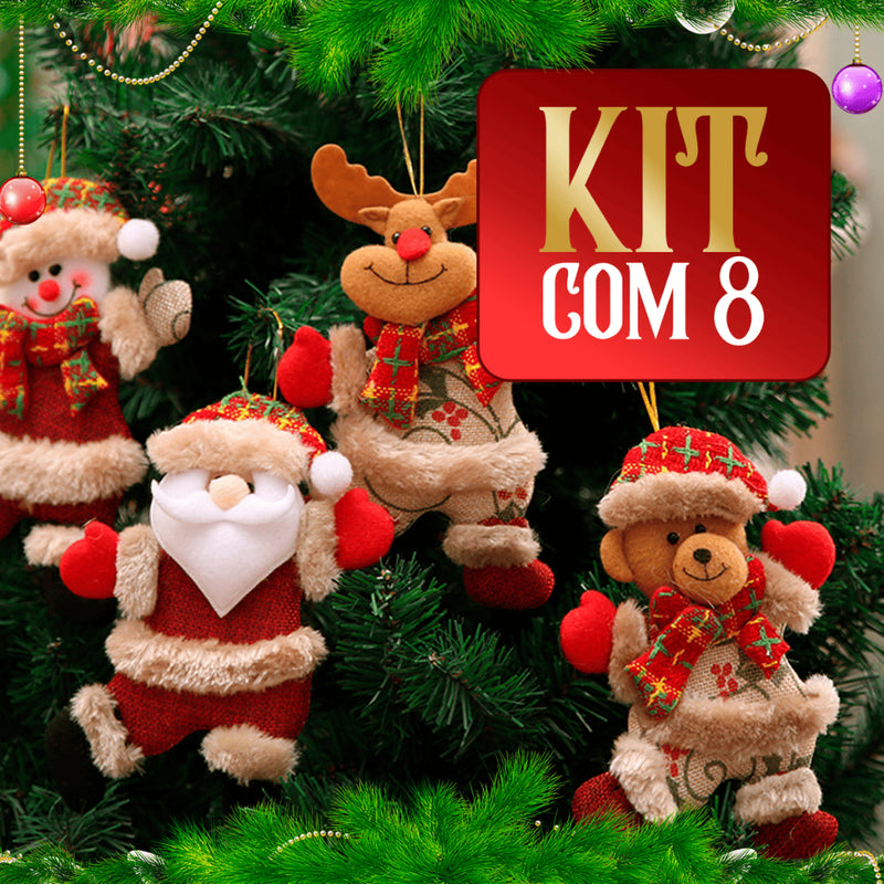 Kit 8 Enfeites de Natal (Papai Noel & Renas) — Dançantes / Suspensos